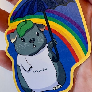 Guinea Pig with Umbrella and Rainbow Sticker