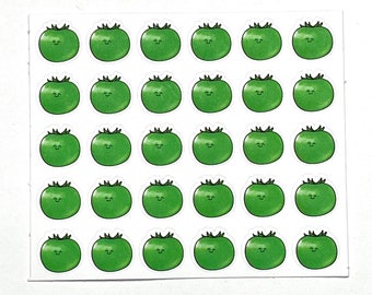 Cute Green Tomato Planner Stickers - Set of 30 Mini Paper Stickers