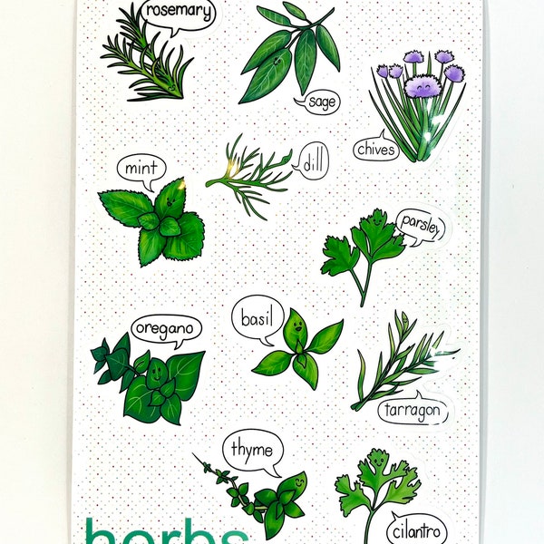 Set of 11 Cute Herb Stickers - Mini Happy Vegetable Stickers