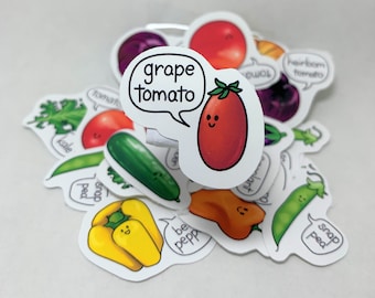 Cute Grape Tomato Vinyl Stickers, Set of 2 Happy Garden Vegetable Marker Stickers