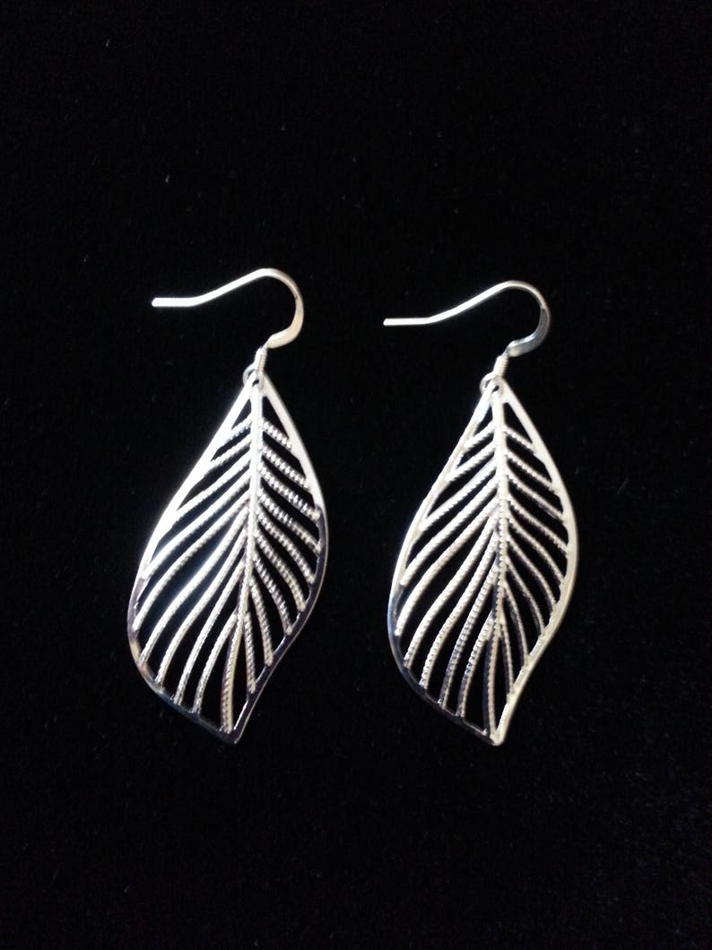 Dangle Drop Silver Leaf Earrings. Sterling Silver Wires. Etsy