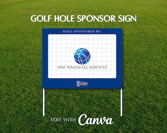 Golf Hole Sponsor Sign, Canva Templates, Charity Golf Tournament Signage, Editable 18x24 Tee Green Sign