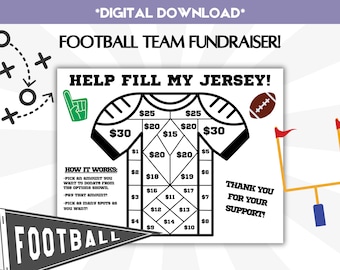 Football Team Fundraiser Fill My Jersey School Sports Clear the Board Instant Download