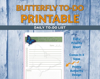 Printable To-Do List Template | Butterfly Design | To Do List | Home Decor | Mom Life | Daily Planners