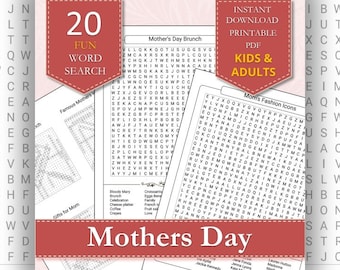 Mother’s Day Word Searches | Engaging Puzzles for All Ages | Motherhood Fun | Printable Adult Puzzles PDF