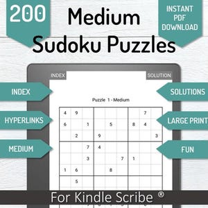 Kindle Scribe Sudoku / 200 Sudokus medianos para entusiastas / PDF interactivo con hipervínculos / Descarga instantánea