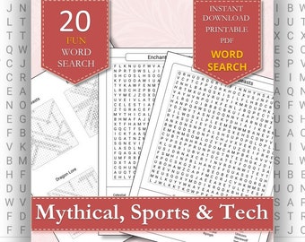 Eclectic Word Search Collection for Women | Mythical, Sports, & Tech Themes | Printable Puzzles with Solutions