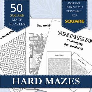 50 Square Hard Mazes For Adults | Printable Mazes | VOLUME 01 | Maze PDF