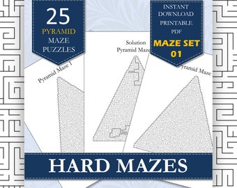 Printable Mazes | 25 Hard Pyramid Shaped Mazes | Suitable For Clever Kids and Adults | PDF