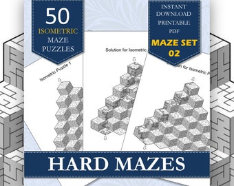 Printable Mazes | 50 Hard Isometric Shaped Mazes | 3D Isometric Mazes | Suitable For Clever Kids And Adults | Volume 02 | PDF