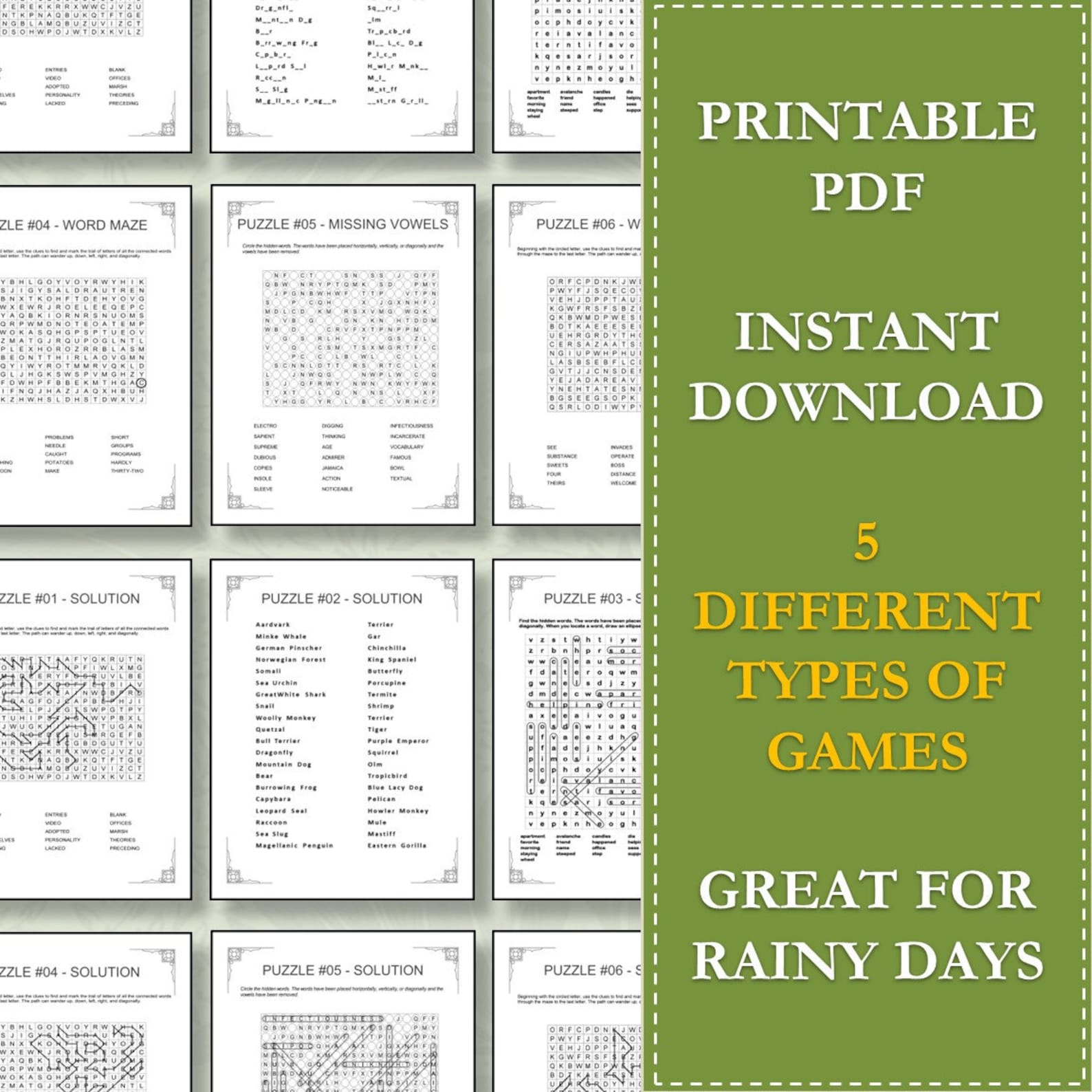 Word Puzzles for Adults and Senior Citizens | 30 Games | Instant PDF