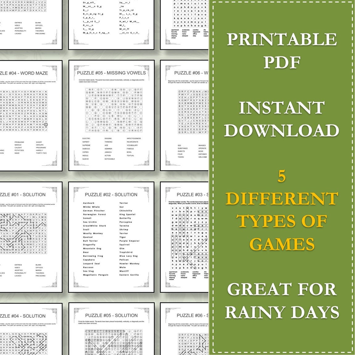 Word Puzzles for Adults and Senior Citizens | 30 Games | Instant PDF