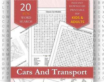Cars and Transport Word Searches | Engaging Puzzles for All Ages | Transport Fun | Printable Adult Puzzles PDF