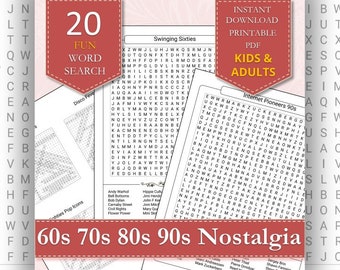 60s 70s 80s 90s Nostalgia Word Searches | Engaging Puzzles for All Ages | Nostalgic Fun | Printable Adult Puzzles PDF