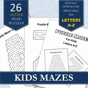 Laberintos de letras para niños, fácil A-Z para niños / Laberinto del alfabeto imprimible / Laberinto PDF