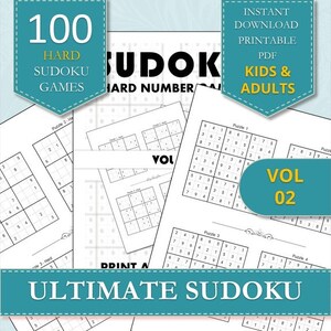 Challenging Sudoku Set | 100 Puzzles for Brain Health | Printable PDF | Fun Brain Teasers for All Ages | Digital Download | Volume 02