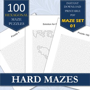 Printable Mazes | 100 Fun Hex Cells Maze Puzzle Book | Hard Maze Puzzles For Adults | Volume 01 | Super Difficult Downloadable Maze PDF