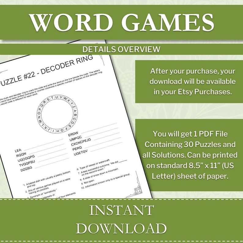 Word Puzzles for Adults and Senior Citizens | 30 Games | Instant PDF ...