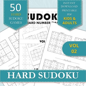 Sudokus para personas mayores / 50 juegos de Sudoku difíciles / PDF imprimible / Actividad de refuerzo cerebral para adultos / Descarga digital / Volumen 02