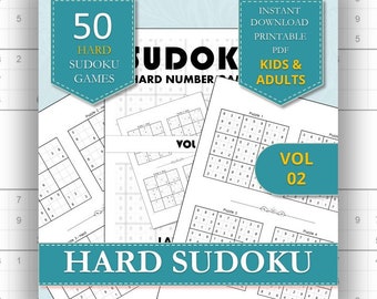 Sudokus para personas mayores / 50 juegos de Sudoku difíciles / PDF imprimible / Actividad de refuerzo cerebral para adultos / Descarga digital / Volumen 02