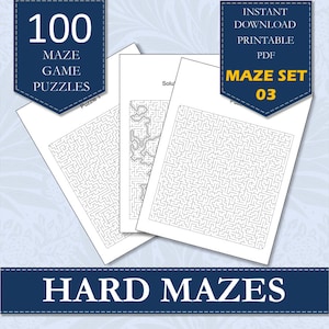 100 Maze Puzzle Printable Book Hard Maze Puzzles For Adults | Volume 03 | Super Difficult Downloadable Maze PDF