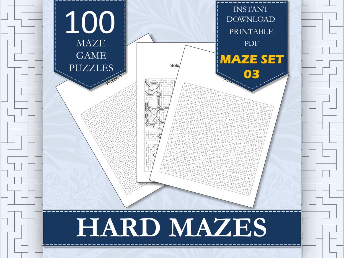 100 Maze Puzzle Printable Book Hard Maze Puzzles for Adults | Volume 03 ...