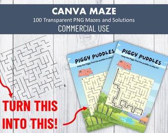 Canva Maze, 100 laberintos PNG transparentes e imágenes de soluciones, uso comercial, cree sus propios productos