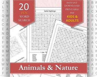 Nature and Animals Word Searches | Engaging Puzzles for All Ages | Exploring Ecology | Printable Adult Puzzles PDF