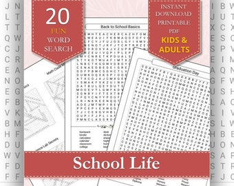 School Life Word Searches | Engaging Puzzles for All Ages | Classroom Fun | Printable Adult Puzzles PDF