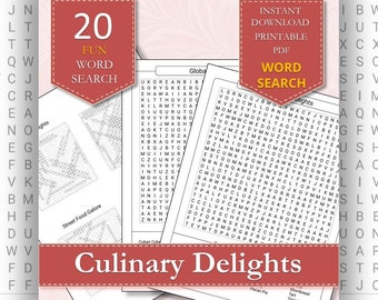 Culinary Delights Word Search Collection for Women | Treats Sweets and Food | Printable Food Puzzles with Solutions