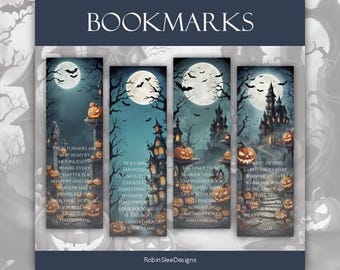 Marcadores de libros imprimibles de Halloween, efímeras espeluznantes, marcadores de Jack O Lantern, marcador de calabazas fantasmas embrujadas