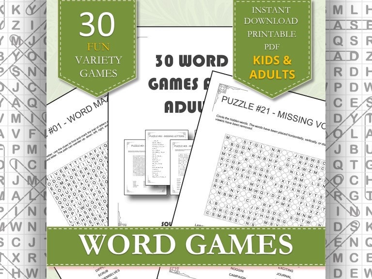 Word Puzzles for Adults and Senior Citizens | 30 Games | Instant PDF