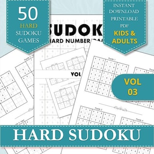Hard Sudoku Puzzles | 50 Challenging Games | Printable PDF | Brain Teasers for Adults | Digital Download | Volume 03