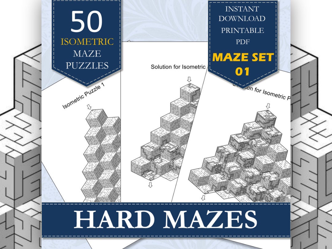 Printable Mazes | 50 Hard Isometric Shaped Mazes | 3D Isometric Mazes | Suitable for Clever Kids ...
