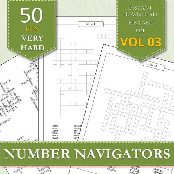 Number Navigators: 50 Number Fill Puzzles | Very Hard Vol 03 | Print & Play | PDF