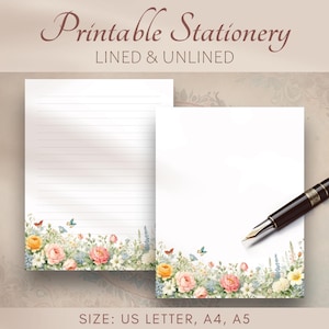 Papier do pisania do druku, Vintage Garden Stationery, Papier do pisania listów, Zestaw do pisania, Papier do notatek, Penpal, US A4 A5, Drukuj w domu