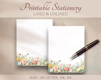Papelería imprimible con motivos florales vintage: Juego de cartas de jardín (Descarga en PDF)