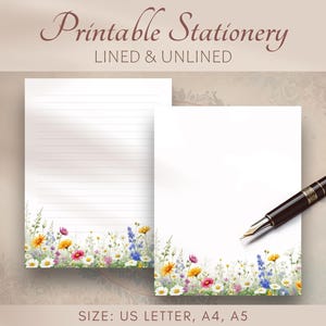 Papel para escrever para impressão, papelaria para impressão, floral selvagem de verão, papel para escrever cartas botânicas, conjunto de escrita, papel para cartas, amigo por correspondência, EUA A4 A5