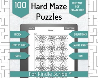 Kindle Scribe Maze Puzzle Book, 100 juegos de laberintos difíciles, plantilla PDF en la que se puede hacer clic, descarga instantánea en PDF