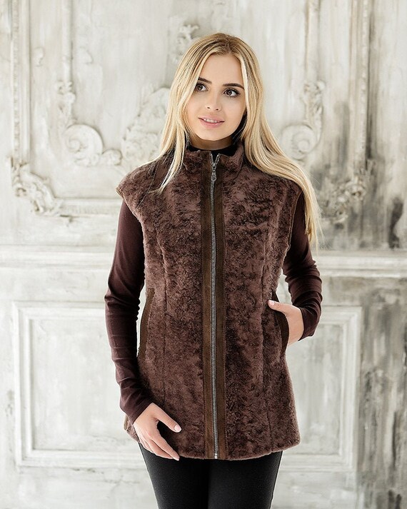 Womens Sheepskin Vest Genuine Shearling Fleecy sleeveless Etsy