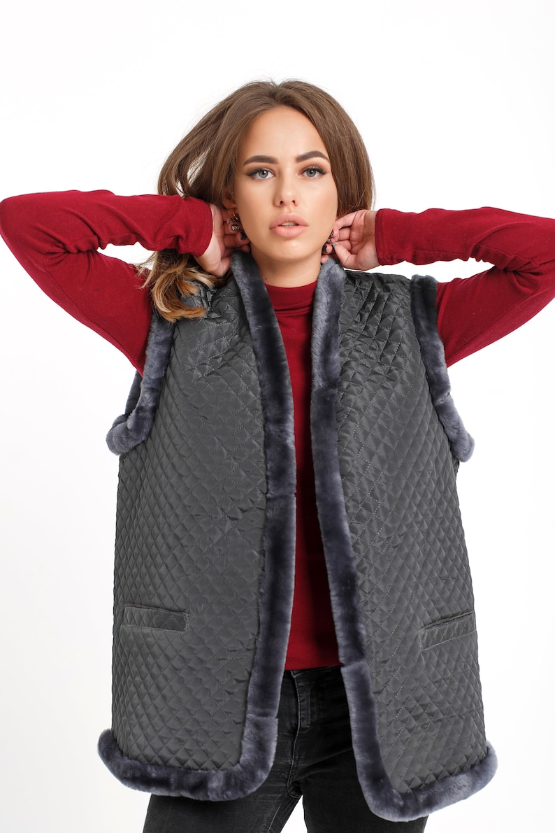 Womens Sheepskin Vest Genuine Shearling Fleecy sleeveless Etsy