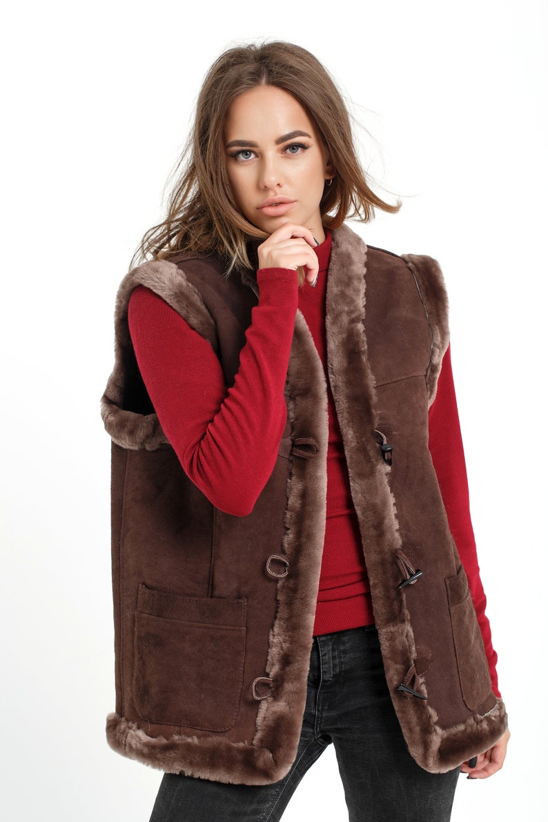 Womens Sheepskin Vest Genuine Shearling Fleecy sleeveless Etsy