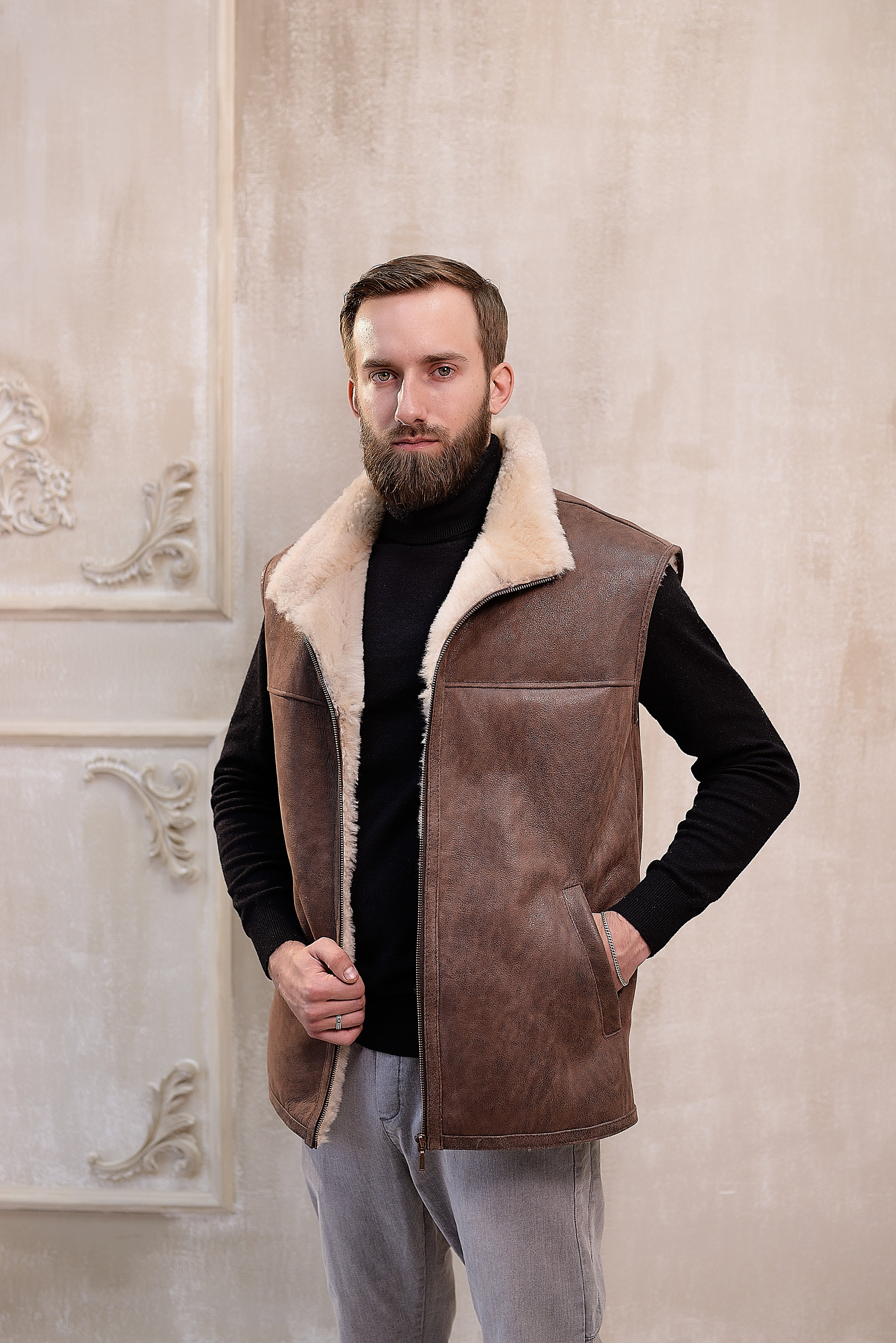 Sheepskin Vest for Men Handmade Sleeveless Jacket Gift 100 Etsy