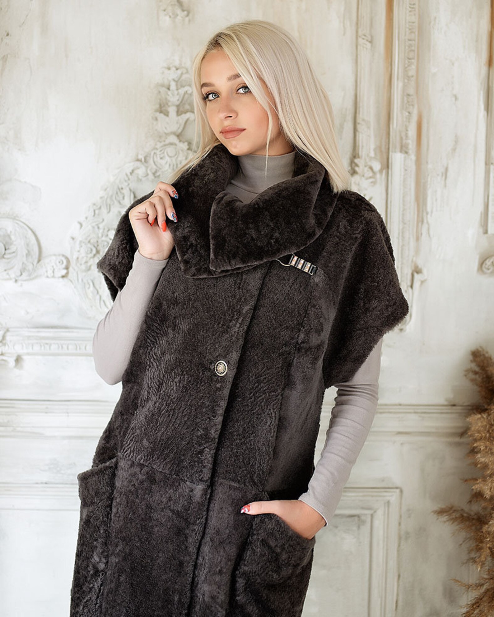 Womens Sheepskin Vest Genuine Shearling Fleecy sleeveless Etsy