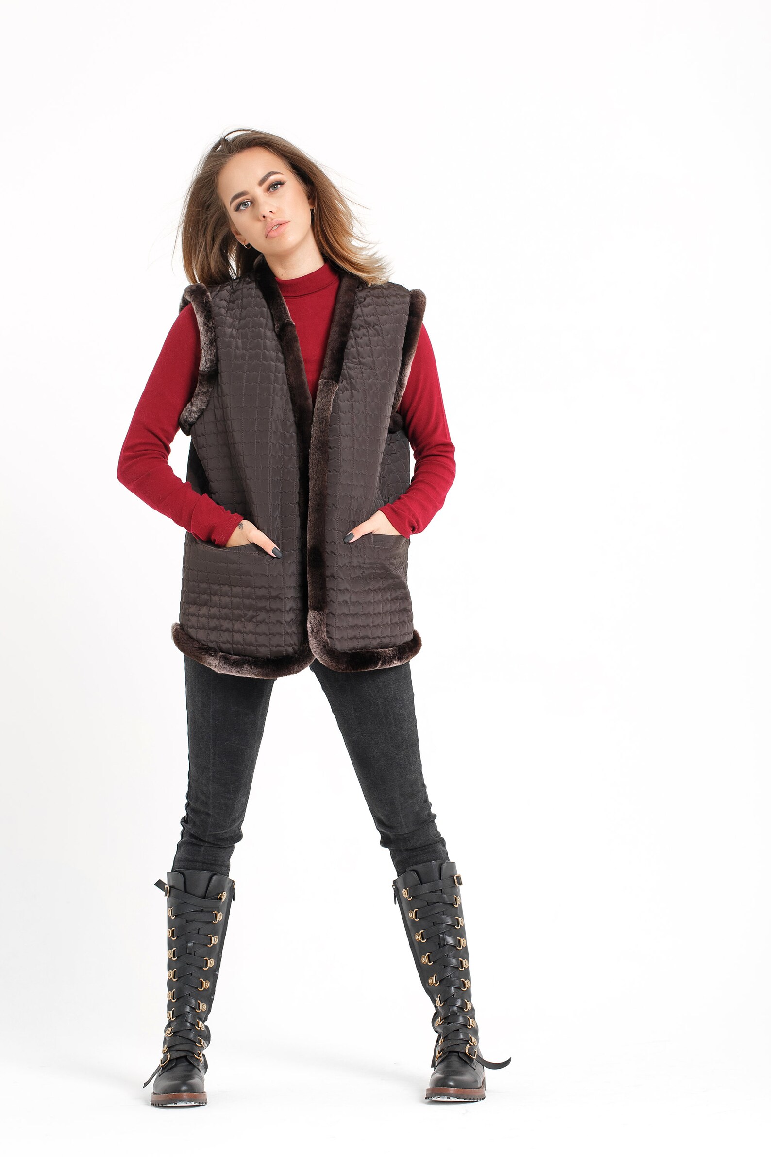 Womens Sheepskin Vest Genuine Shearling Fleecy sleeveless Etsy