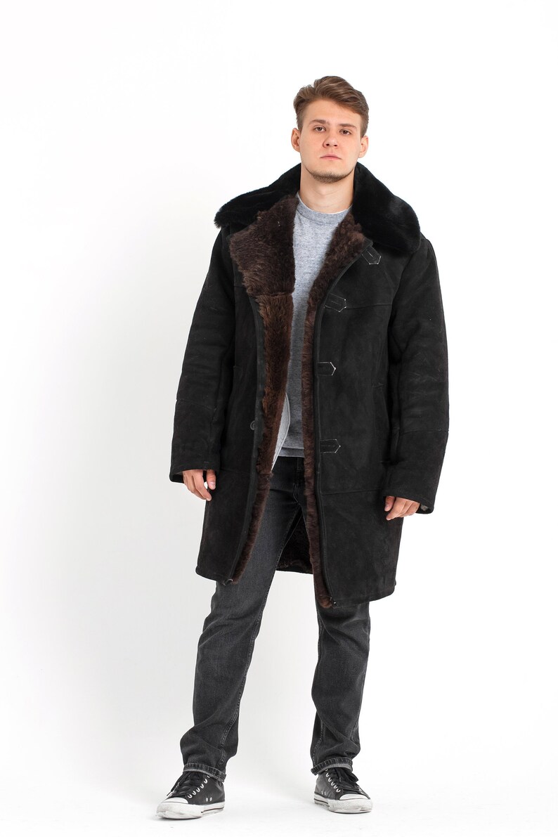 Sheepskin Coat for Men Handmade Long Black Winter Coat 100 Etsy