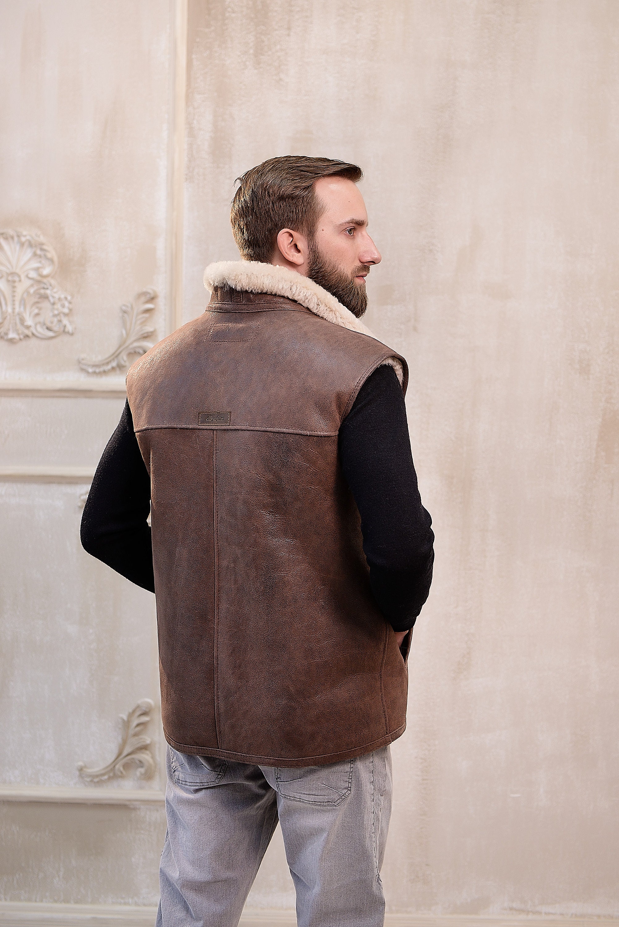 Sheepskin Vest for Men Handmade Sleeveless Jacket Gift 100 Etsy