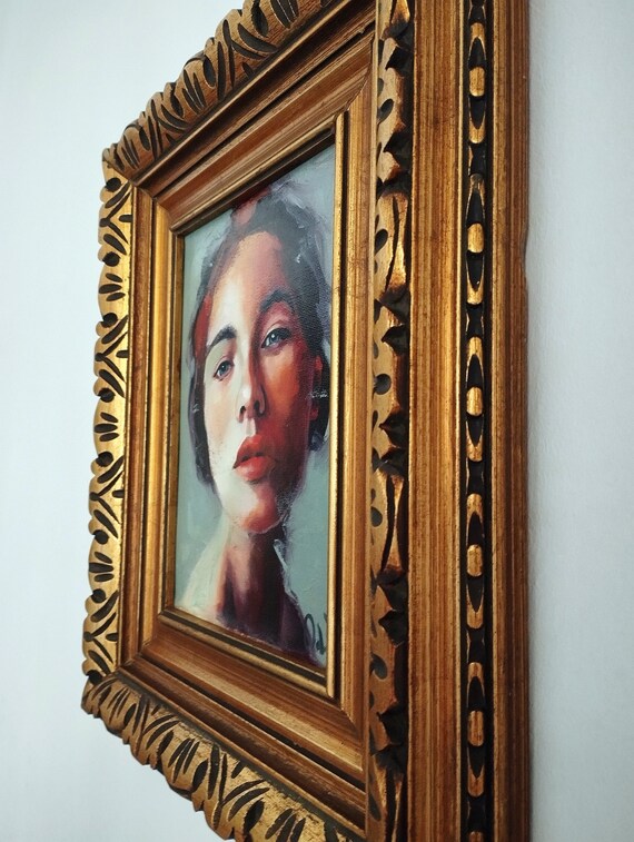 女性の肖像画 油彩 金色フレーム 女性の肖像画 油彩 金色フレーム