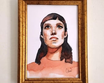 Original Watercolor. Portrait of a Girl. Modern. Framed. With frame.