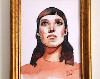 Original Watercolor. Portrait of a Girl. Modern. Framed. With frame.